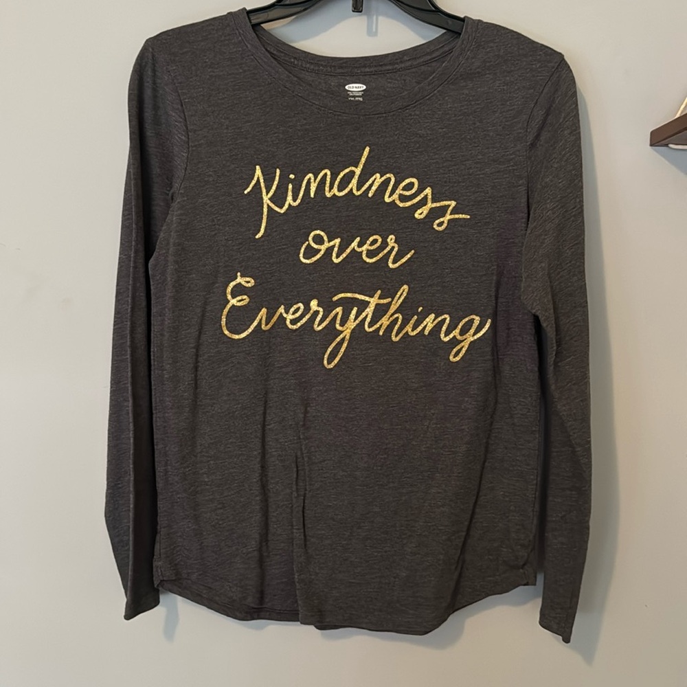 Old Navy size XXL (16) long sleeve tshirt with gold glitter letters.